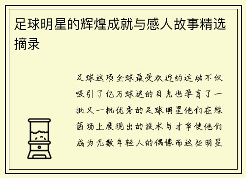 足球明星的辉煌成就与感人故事精选摘录